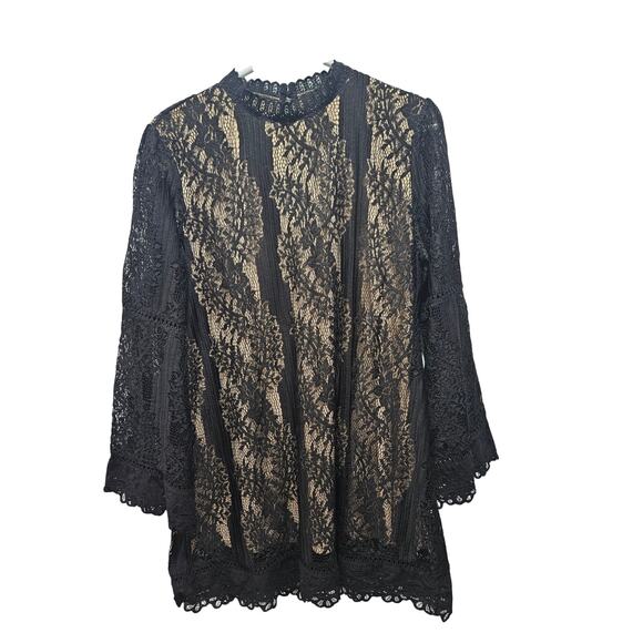 Lumie Dresses & Skirts - Lumie Black Lace Sheer Dress Nude Lining Gothic Romantic Long Sleeve Size L NWT